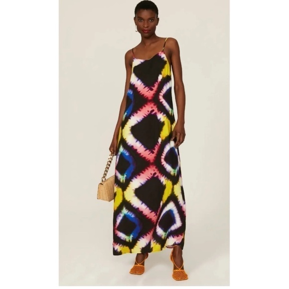 BUSAYO COLLECTIVE Tie Dye Diamond Maxi Dress Spaghetti Straps - Picture 1 of 16